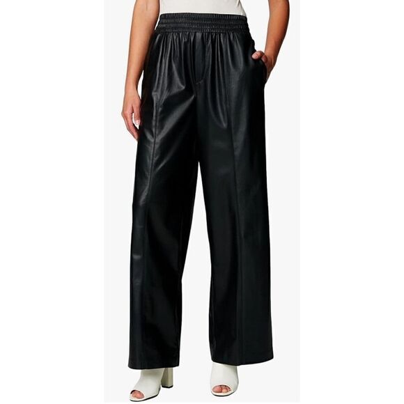 BlankNYC Black Pleather Wide Leg Pants Women's Medium Pull On High Rise Trousers - Picture 1 of 16
